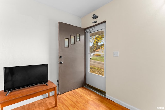 entryway with hardwood / wood-style floors