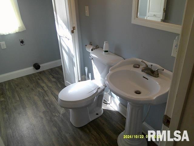 bathroom with hardwood / wood-style floors and toilet