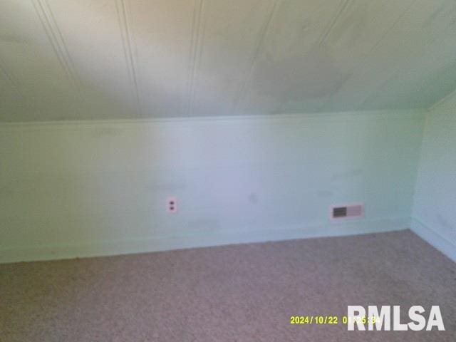 additional living space with lofted ceiling and carpet floors