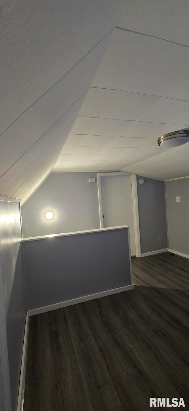 500 E Bancroft St, West Point, IL 62380 - unfurnished room with dark wood-type flooring, vaulted ceiling, and baseboards