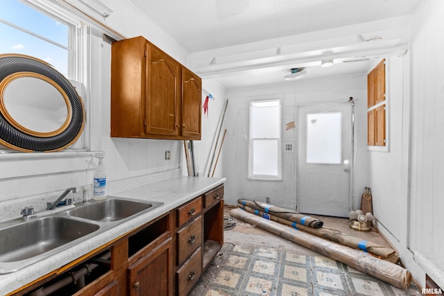 kitchen featuring ornamental molding and sink