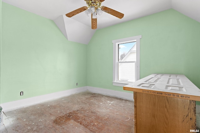 additional living space featuring vaulted ceiling and ceiling fan