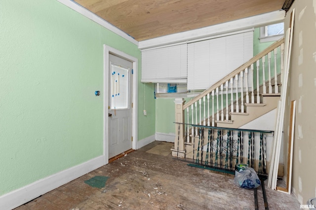 entrance foyer with wood ceiling