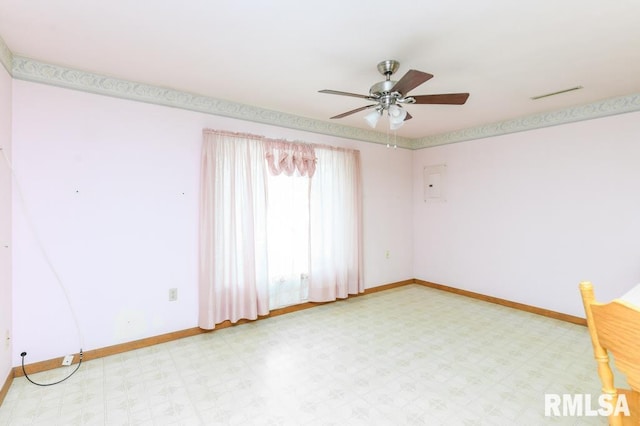 unfurnished room with ceiling fan