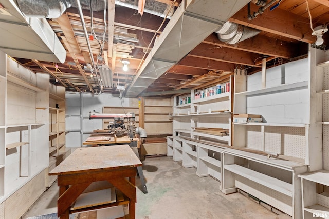 basement featuring a workshop area