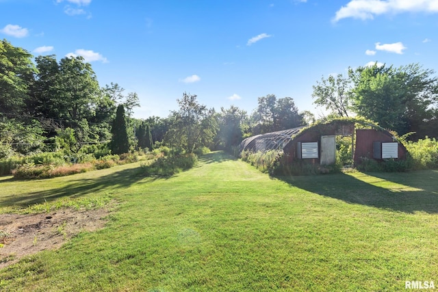 view of yard with an outdoor structure