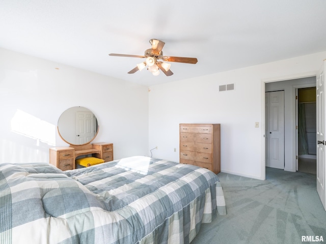 bedroom featuring carpet floors and ceiling fan