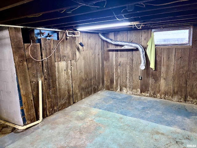 basement with wooden walls