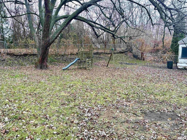 view of yard with a playground