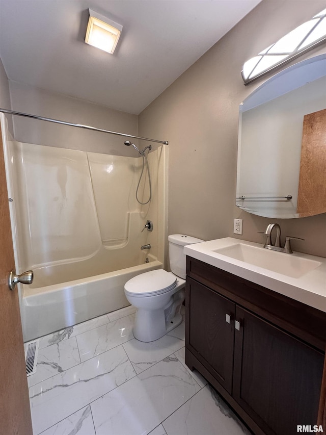 full bathroom with vanity, shower / bathtub combination, and toilet