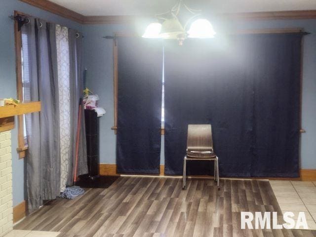 spare room featuring hardwood / wood-style floors and ornamental molding