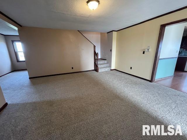 carpeted spare room featuring a textured ceiling