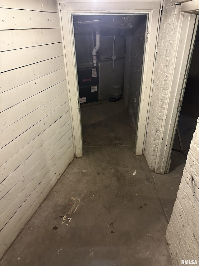 hallway with wooden walls