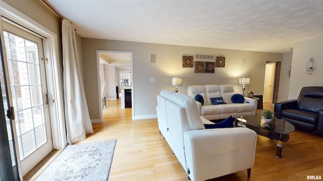 living room featuring light wood-type flooring