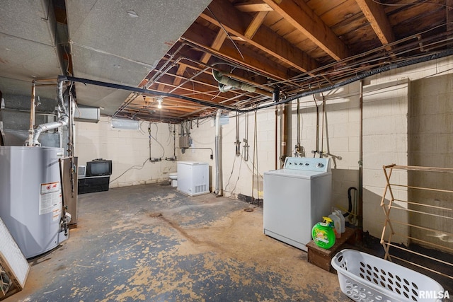 basement featuring gas water heater