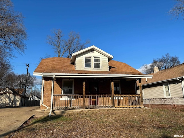 view of front facade featuring covered porch