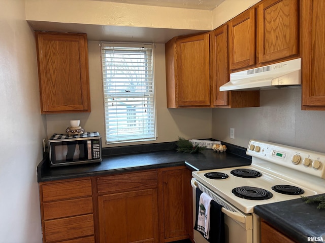 kitchen with white range with electric stovetop