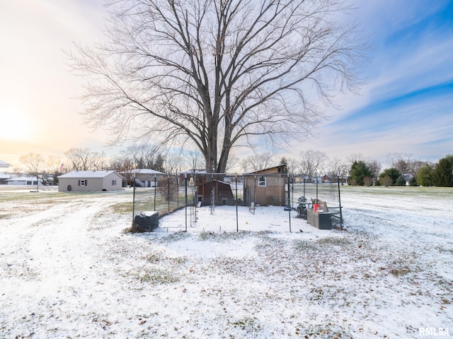 view of yard covered in snow