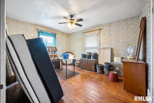 misc room featuring ceiling fan and wood-type flooring