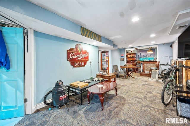 interior space featuring carpet floors