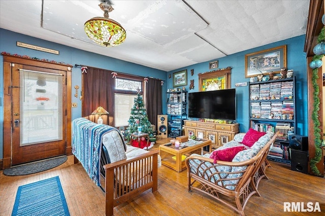 living room with hardwood / wood-style flooring