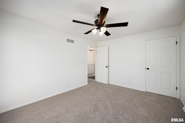 unfurnished bedroom with carpet flooring and ceiling fan