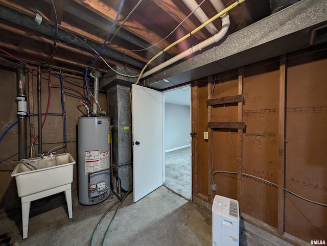 unfinished below grade area with gas water heater