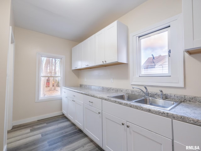 kitchen featuring white cabinets, sink, and hardwood / wood-style flooring