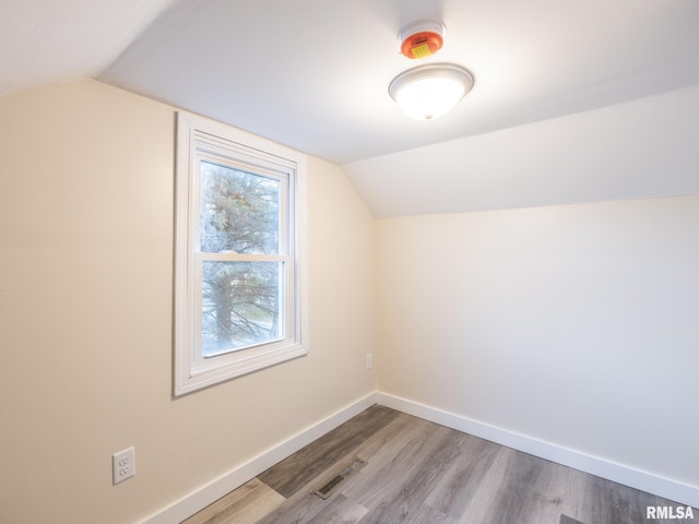 additional living space featuring light wood-type flooring and vaulted ceiling