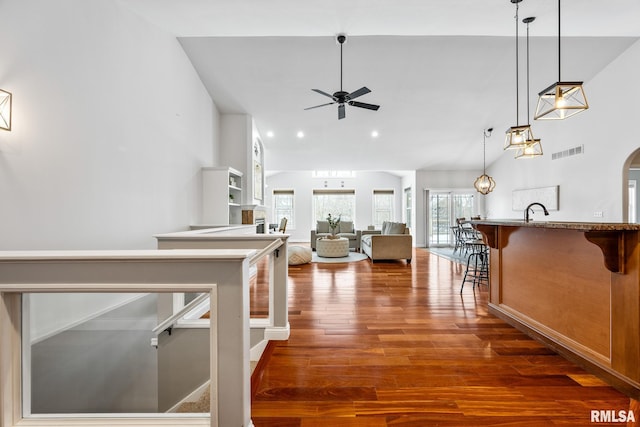 interior space featuring sink and dark wood-type flooring