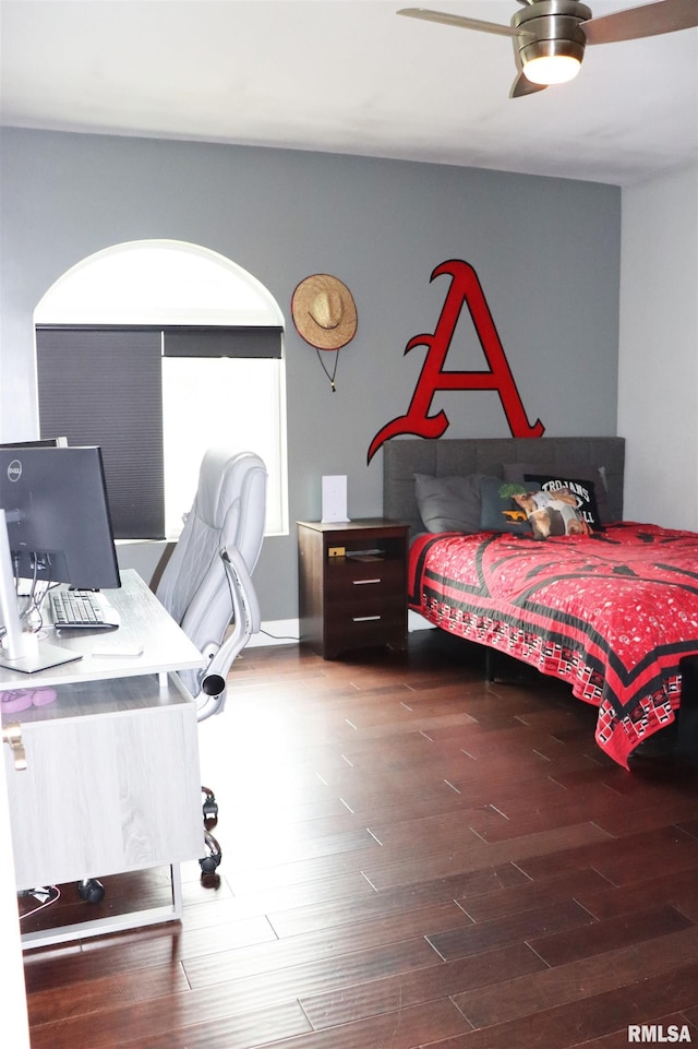 bedroom featuring hardwood / wood-style flooring and ceiling fan