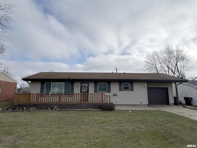 single story home with a garage and a front yard