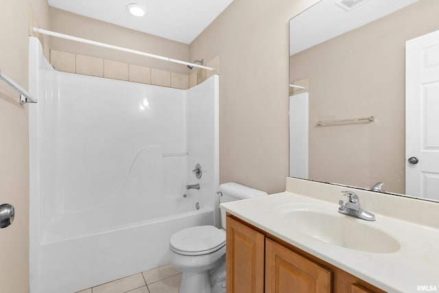 full bathroom with tile patterned flooring, vanity, shower / bathtub combination, and toilet