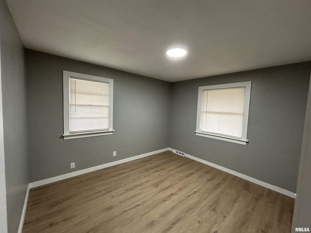 spare room featuring plenty of natural light and light hardwood / wood-style flooring