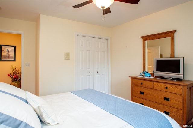 bedroom with a closet and ceiling fan