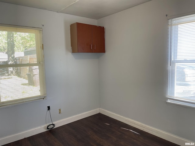 spare room featuring dark hardwood / wood-style flooring and plenty of natural light