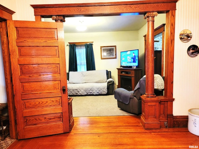 living room with hardwood / wood-style flooring