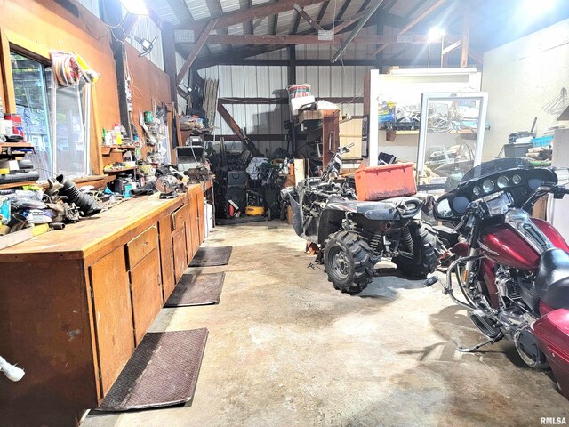 garage featuring a workshop area