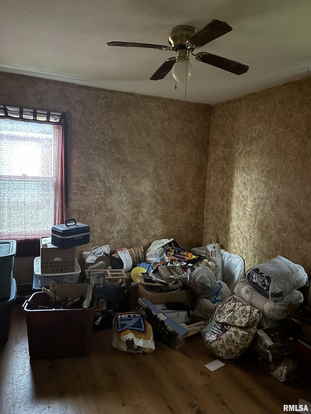 miscellaneous room featuring hardwood / wood-style floors and ceiling fan