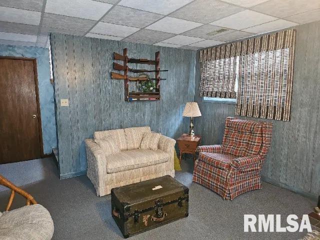 sitting room with carpet floors