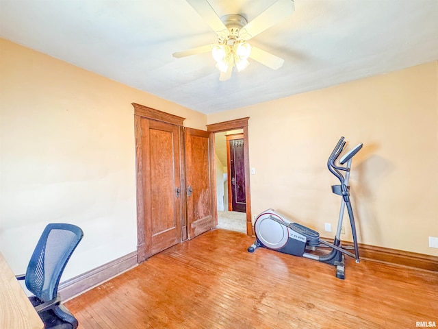 interior space with ceiling fan and light wood-type flooring