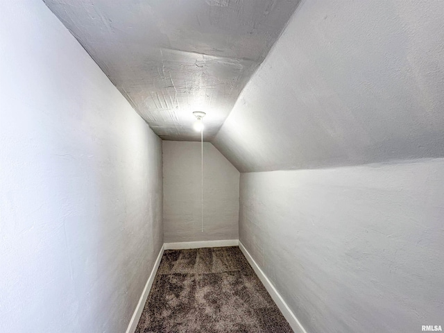 interior space with carpet floors and lofted ceiling