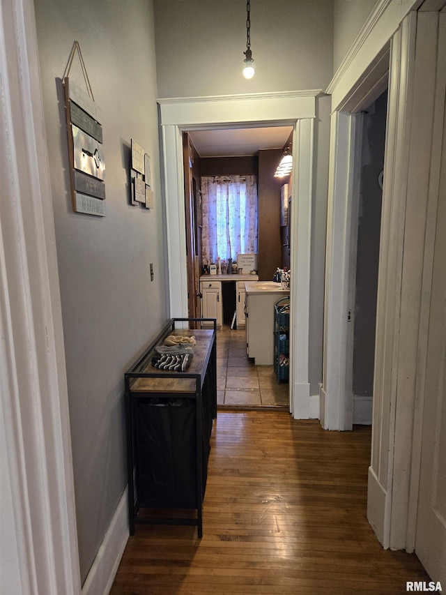 hall featuring dark hardwood / wood-style floors