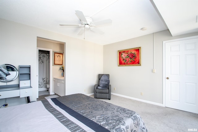 bedroom featuring ceiling fan and carpet floors