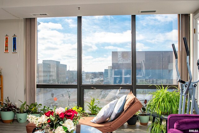 123 SW Jefferson St Unit E4W, Peoria, IL 61602 - sunroom with a wall of windows, wood finished floors, and a view of city