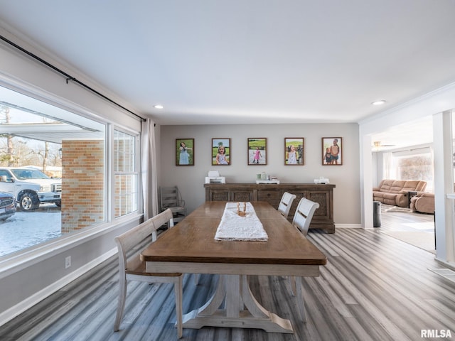 dining space featuring hardwood / wood-style flooring