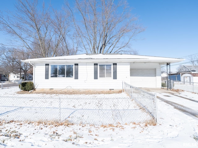 single story home with a garage