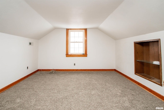 additional living space featuring carpet and vaulted ceiling