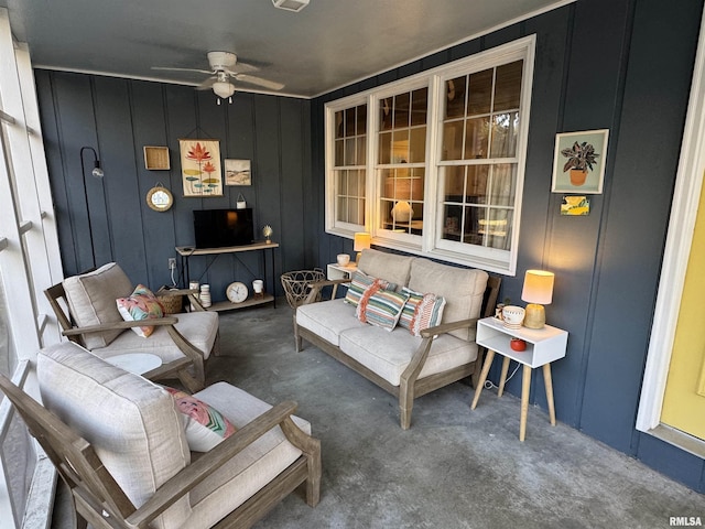 living room with ceiling fan