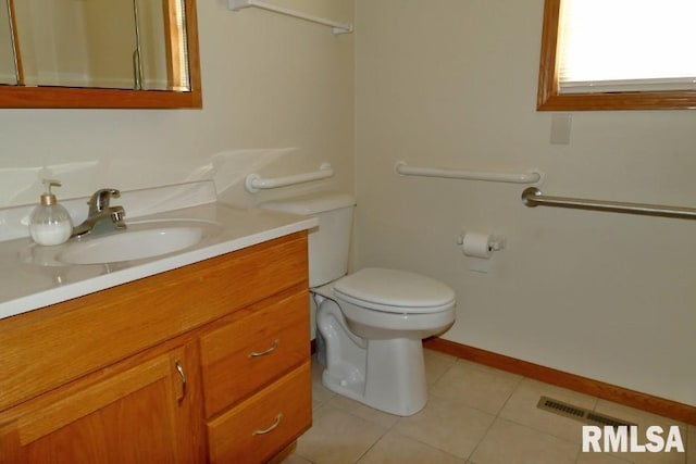 bathroom featuring tile patterned floors, vanity, and toilet